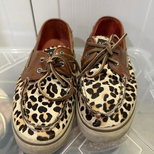 Sperry Leopard Print Flats with Brown Accents